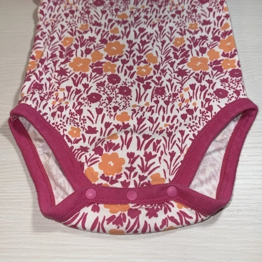Marimekko Uniqlo Baby 12-18M Pink Orange Spring Floral Print Bottom Snap Onesie